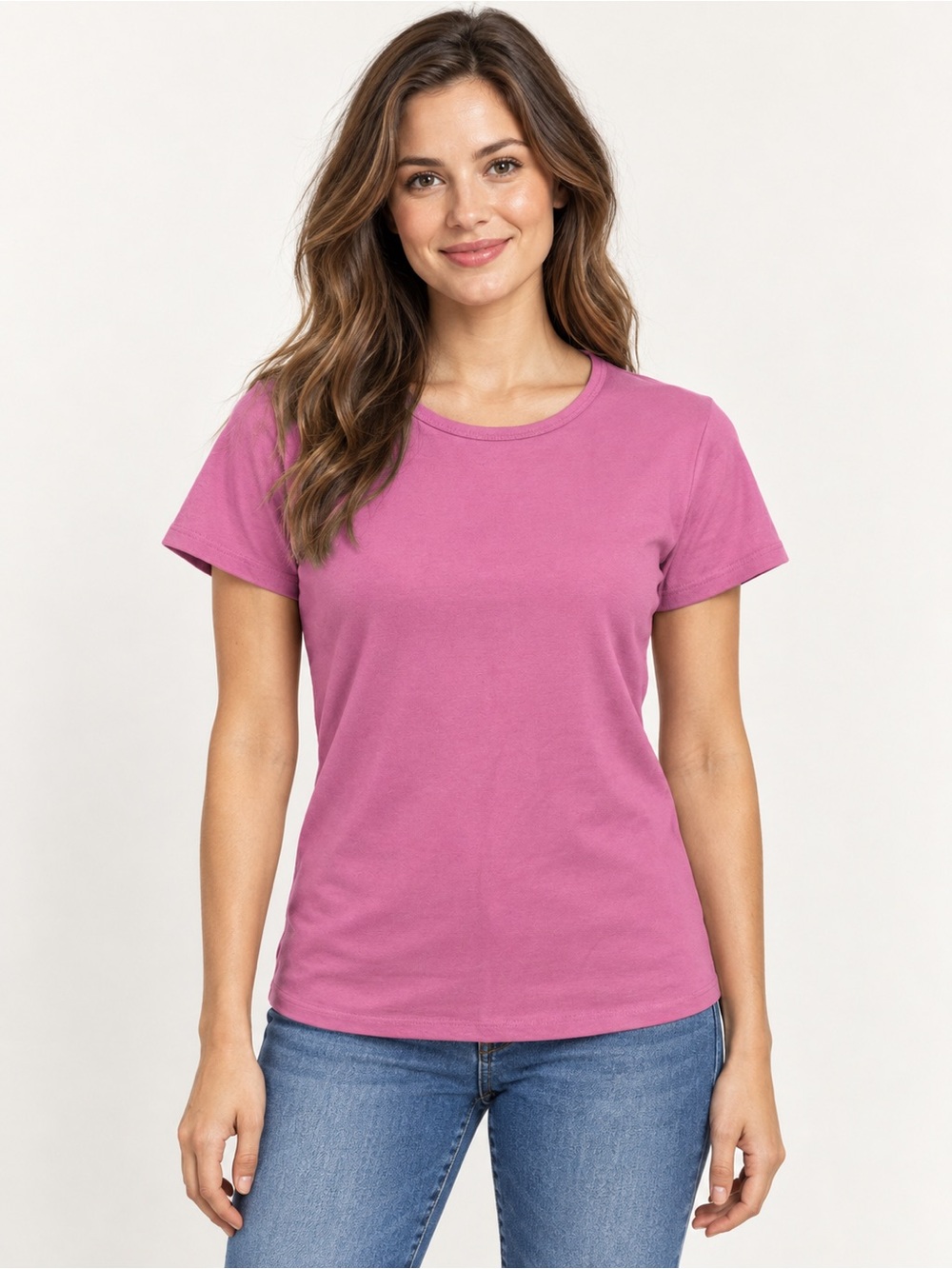 NEW New York & Company Women Pink Cotton Stretch Short Sleeve Crew Neck T-Shir